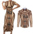 Bula Fiji Vintage Couples Matching Short Sleeve Bodycon Dress and Long Sleeve Button Shirt Brown Masi Motifs
