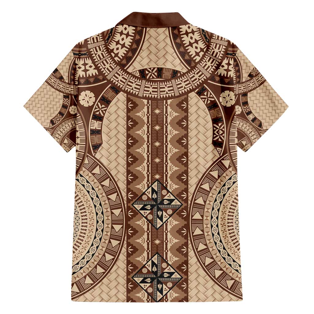 Bula Fiji Vintage Family Matching Long Sleeve Bodycon Dress and Hawaiian Shirt Brown Masi Motifs