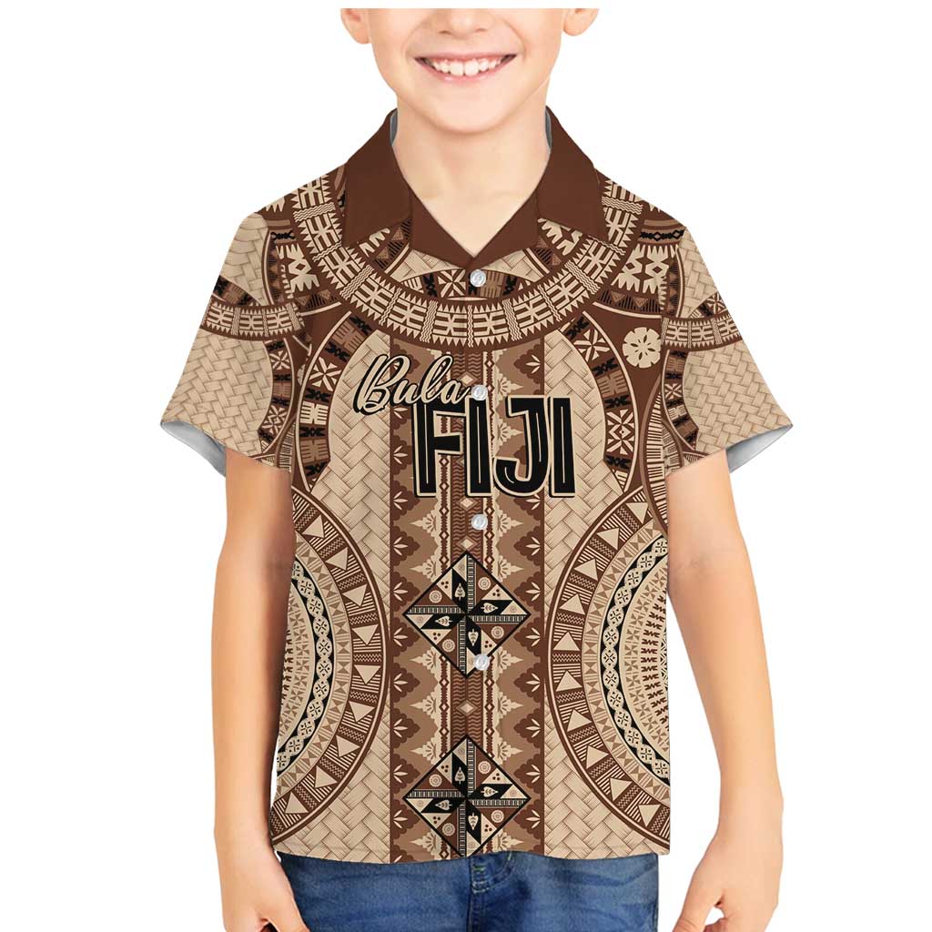 Bula Fiji Vintage Family Matching Mermaid Dress and Hawaiian Shirt Brown Masi Motifs