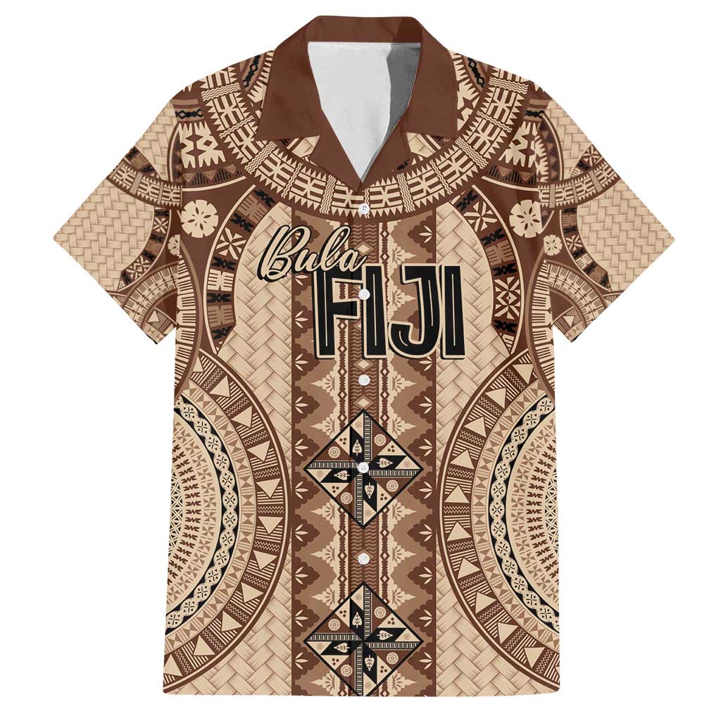 Bula Fiji Vintage Family Matching Off Shoulder Maxi Dress and Hawaiian Shirt Brown Masi Motifs