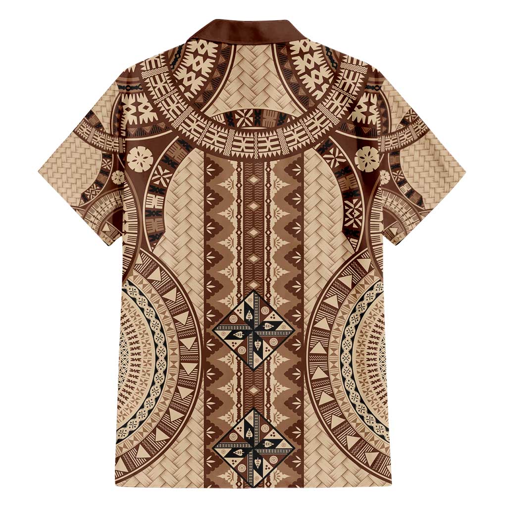 Bula Fiji Vintage Family Matching Short Sleeve Bodycon Dress and Hawaiian Shirt Brown Masi Motifs