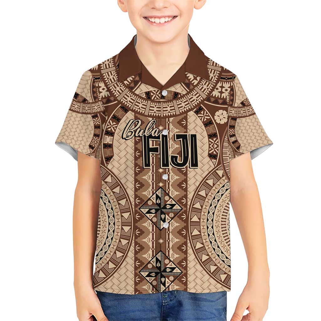 Bula Fiji Vintage Hawaiian Shirt Brown Masi Motifs