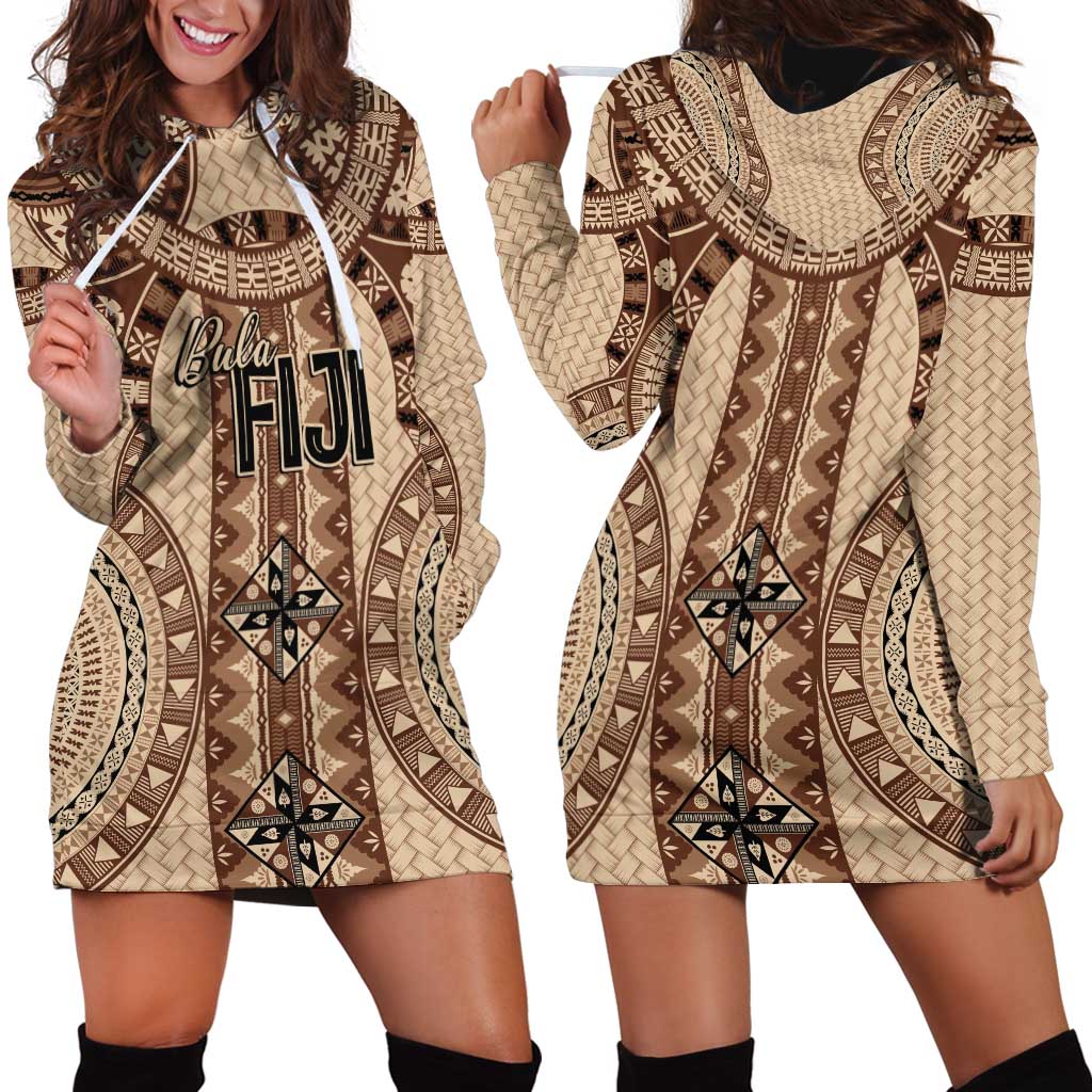 Bula Fiji Vintage Hoodie Dress Brown Masi Motifs
