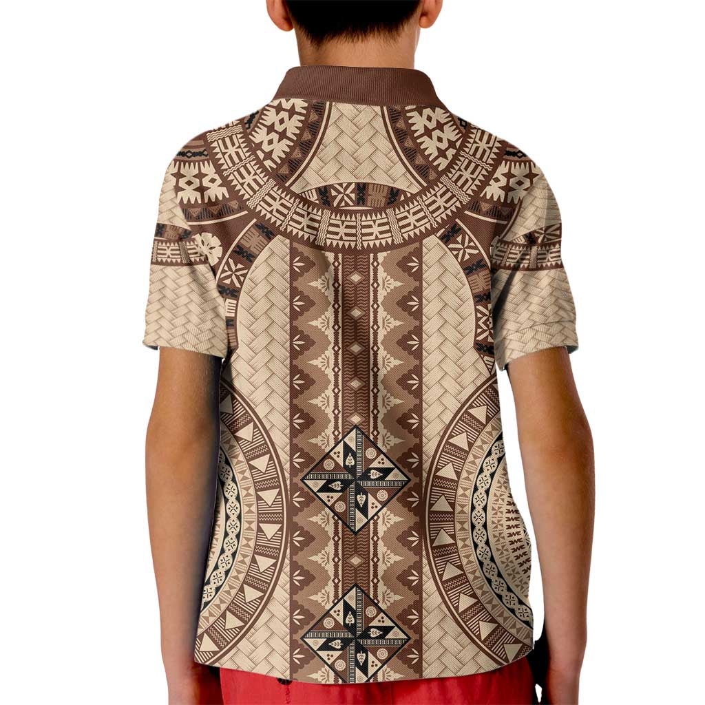 Bula Fiji Vintage Kid Polo Shirt Brown Masi Motifs