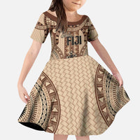 Bula Fiji Vintage Kid Short Sleeve Dress Brown Masi Motifs