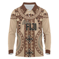 Bula Fiji Vintage Long Sleeve Polo Shirt Brown Masi Motifs