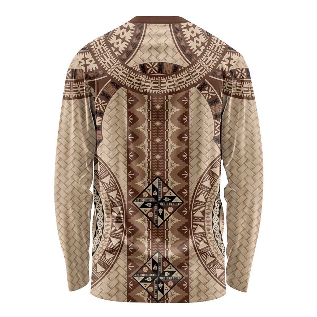Bula Fiji Vintage Long Sleeve Shirt Brown Masi Motifs