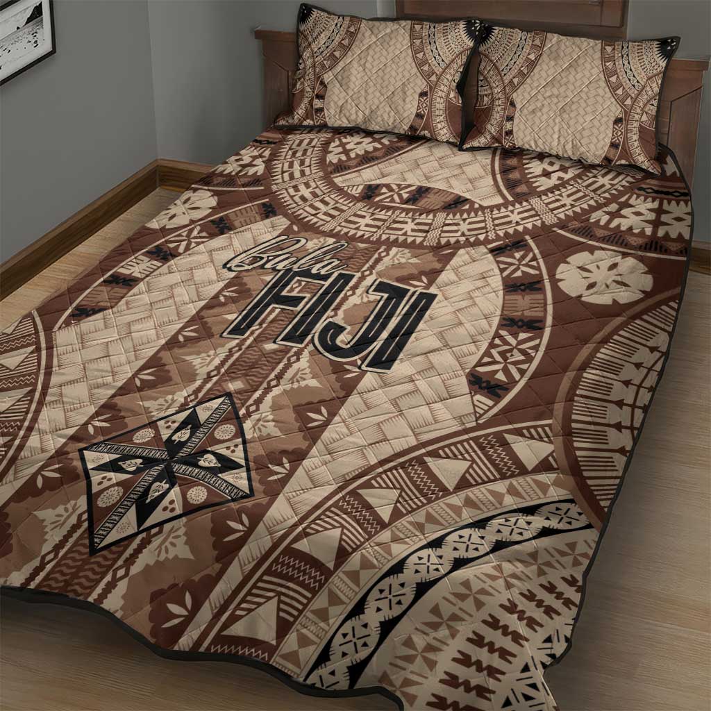 Bula Fiji Vintage Quilt Bed Set Brown Masi Motifs