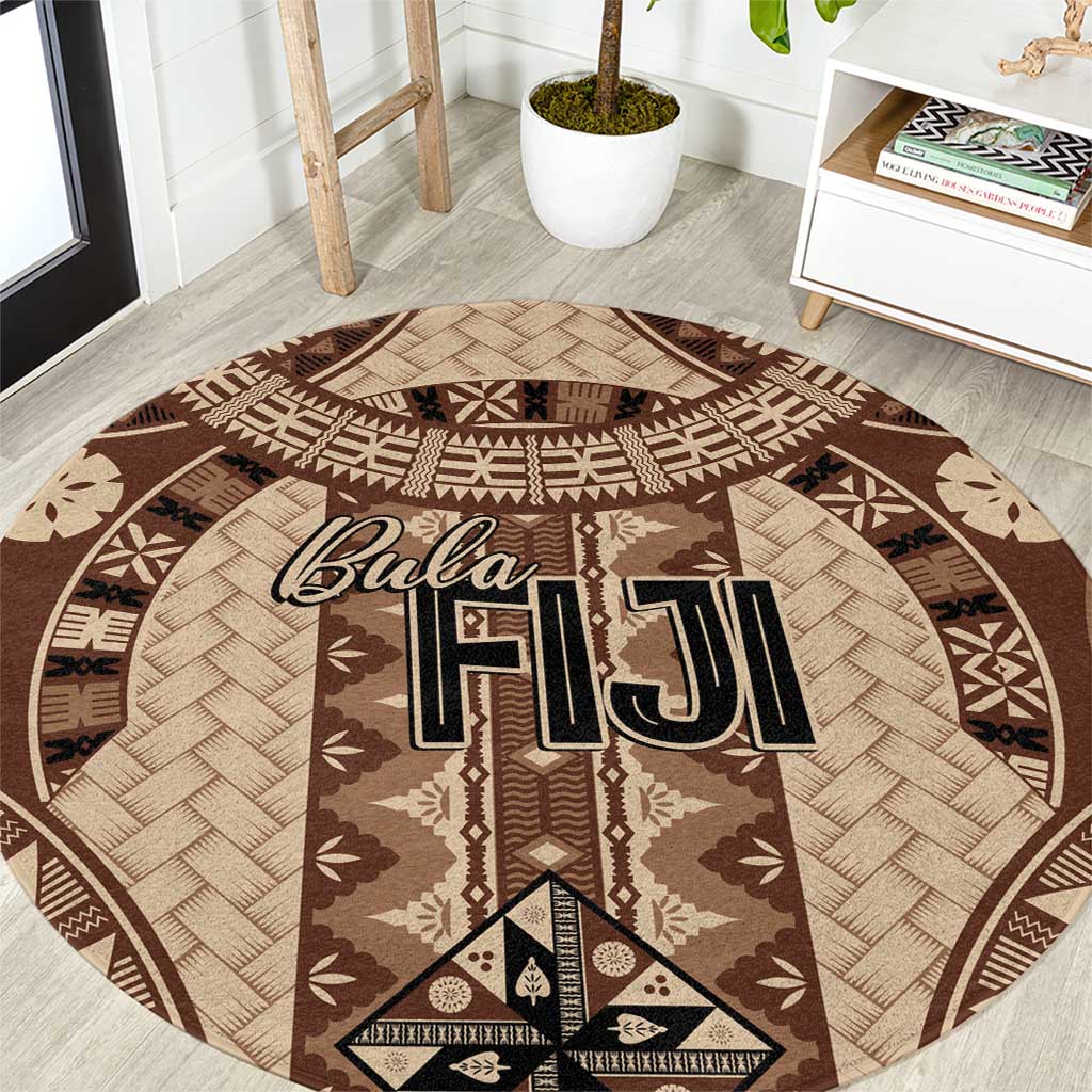 Bula Fiji Vintage Round Carpet Brown Masi Motifs