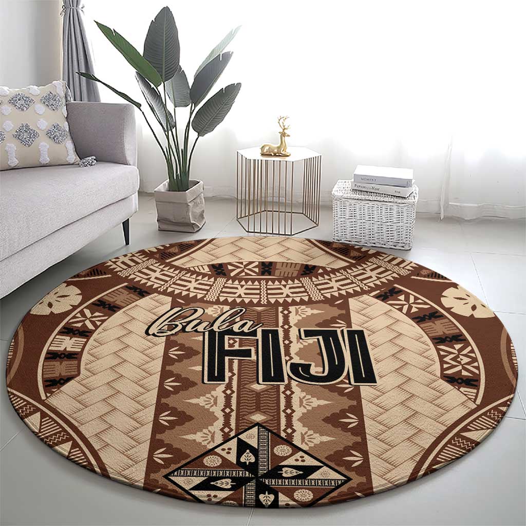 Bula Fiji Vintage Round Carpet Brown Masi Motifs