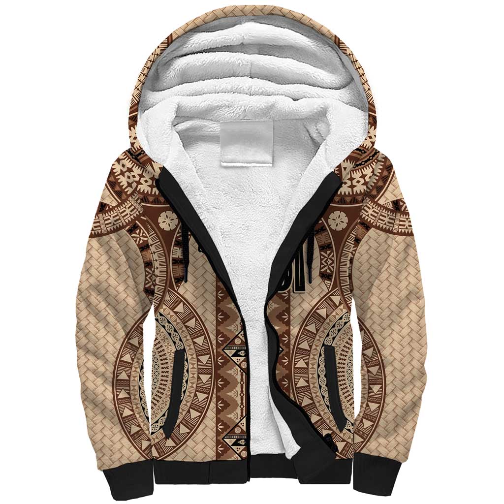 Bula Fiji Vintage Sherpa Hoodie Brown Masi Motifs