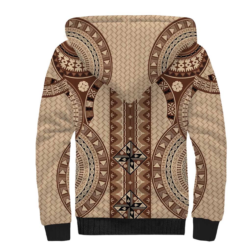 Bula Fiji Vintage Sherpa Hoodie Brown Masi Motifs