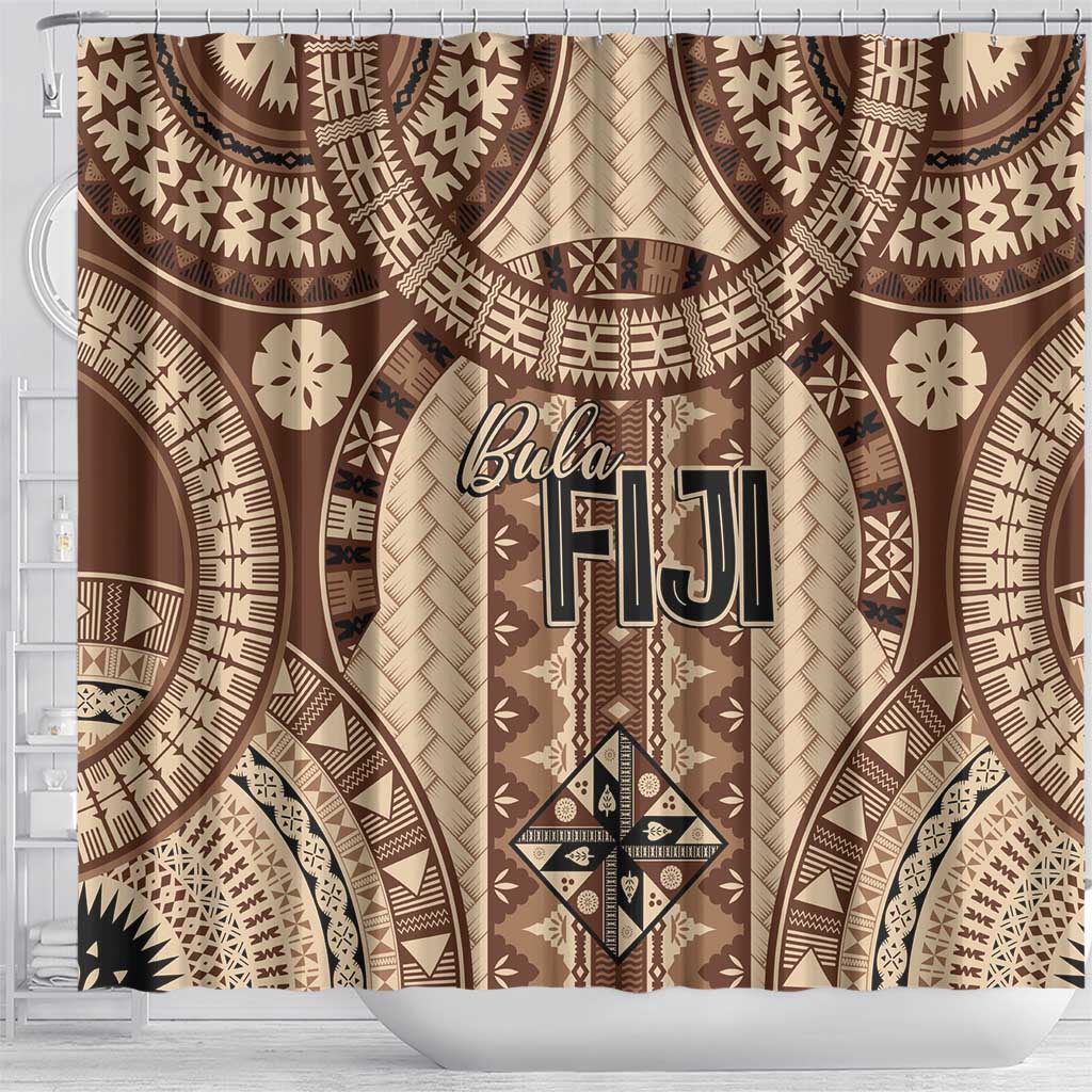 Bula Fiji Vintage Shower Curtain Brown Masi Motifs