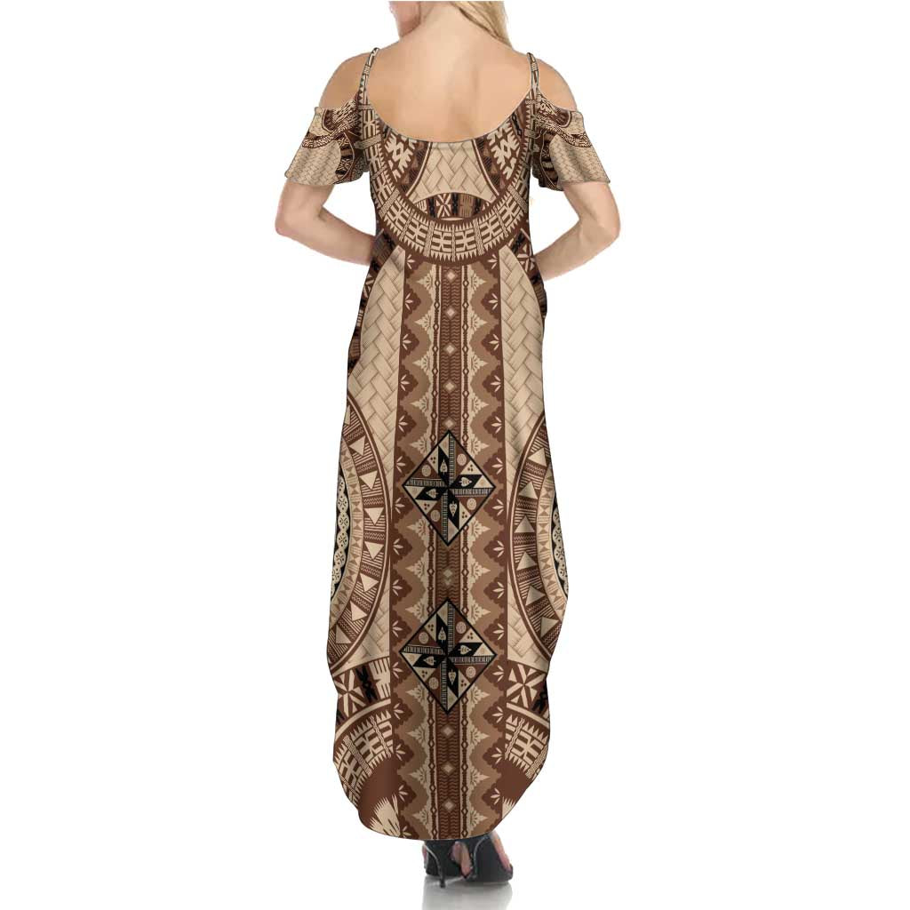 Bula Fiji Vintage Summer Maxi Dress Brown Masi Motifs