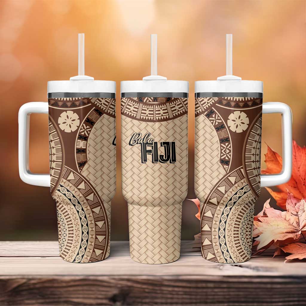 Bula Fiji Vintage Tumbler With Handle Brown Masi Motifs