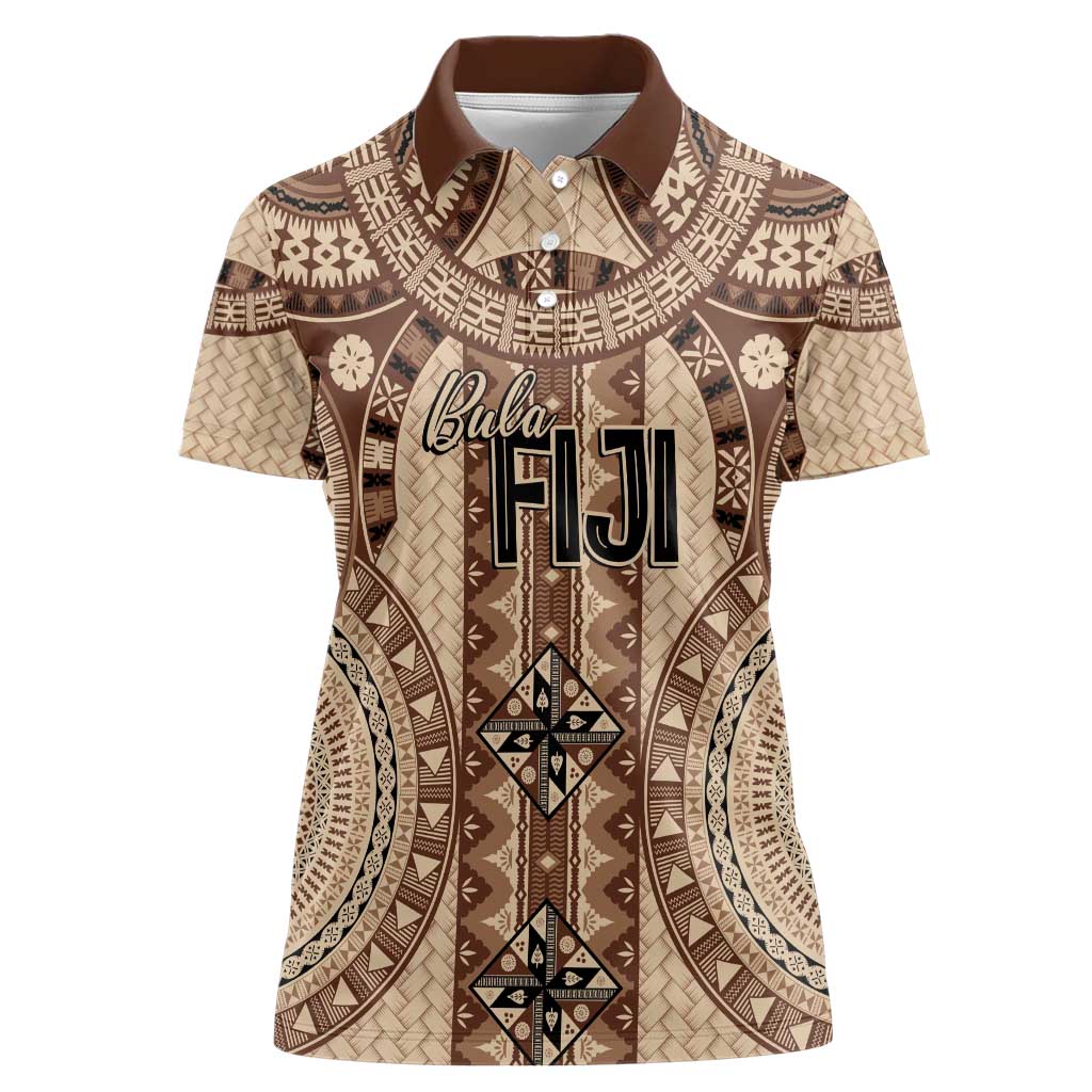 Bula Fiji Vintage Women Polo Shirt Brown Masi Motifs