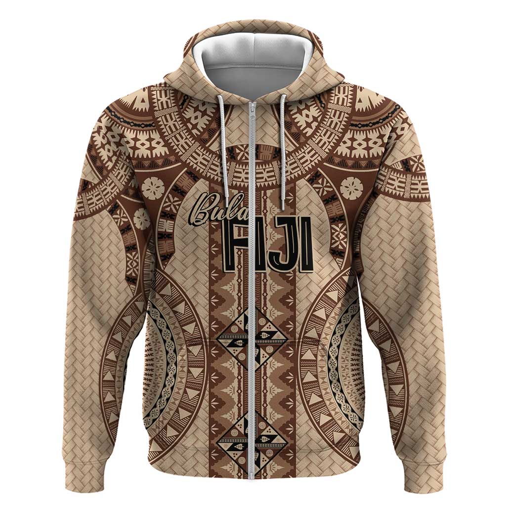 Bula Fiji Vintage Zip Hoodie Brown Masi Motifs
