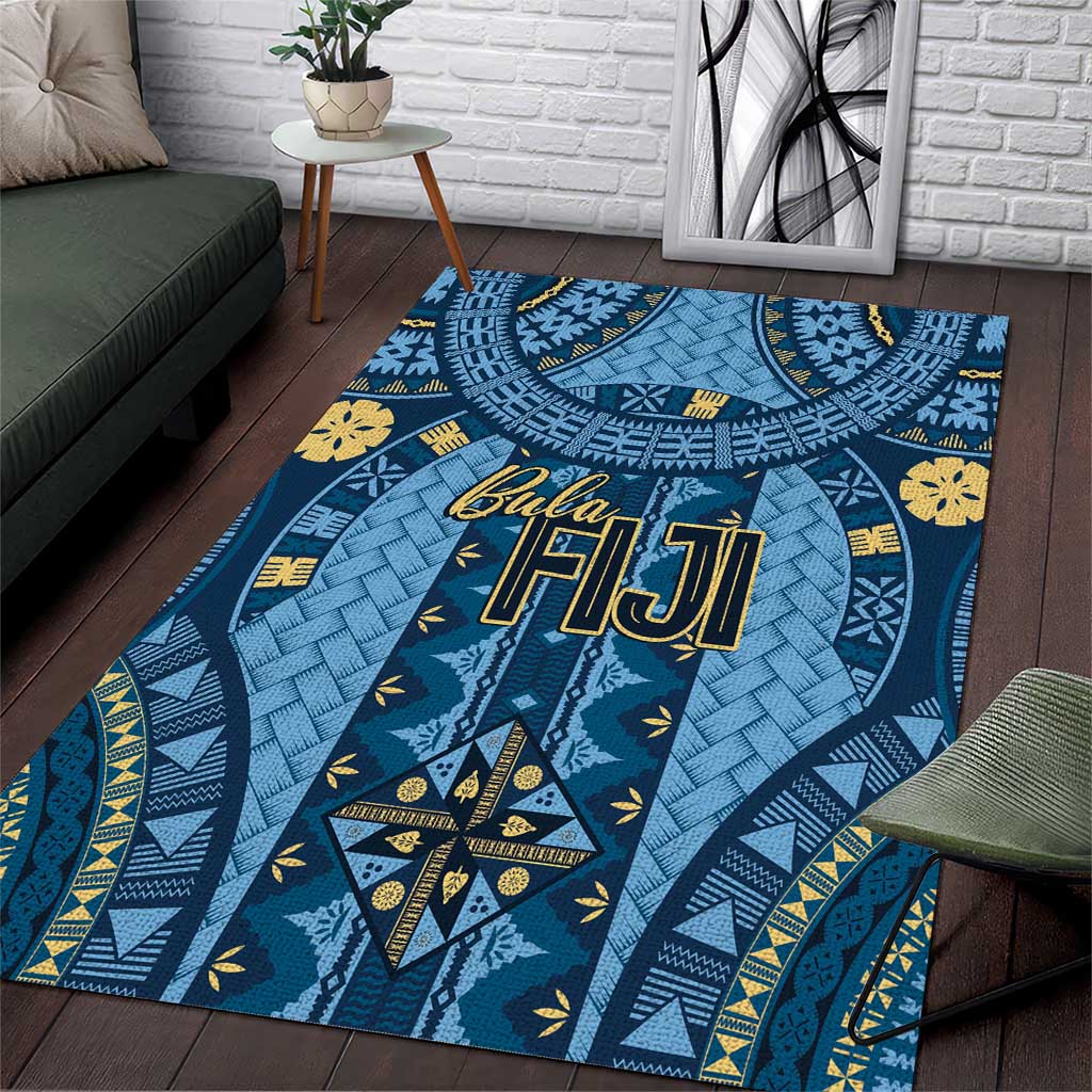 Bula Fiji Vintage Area Rug Prussian Blue Masi Motifs
