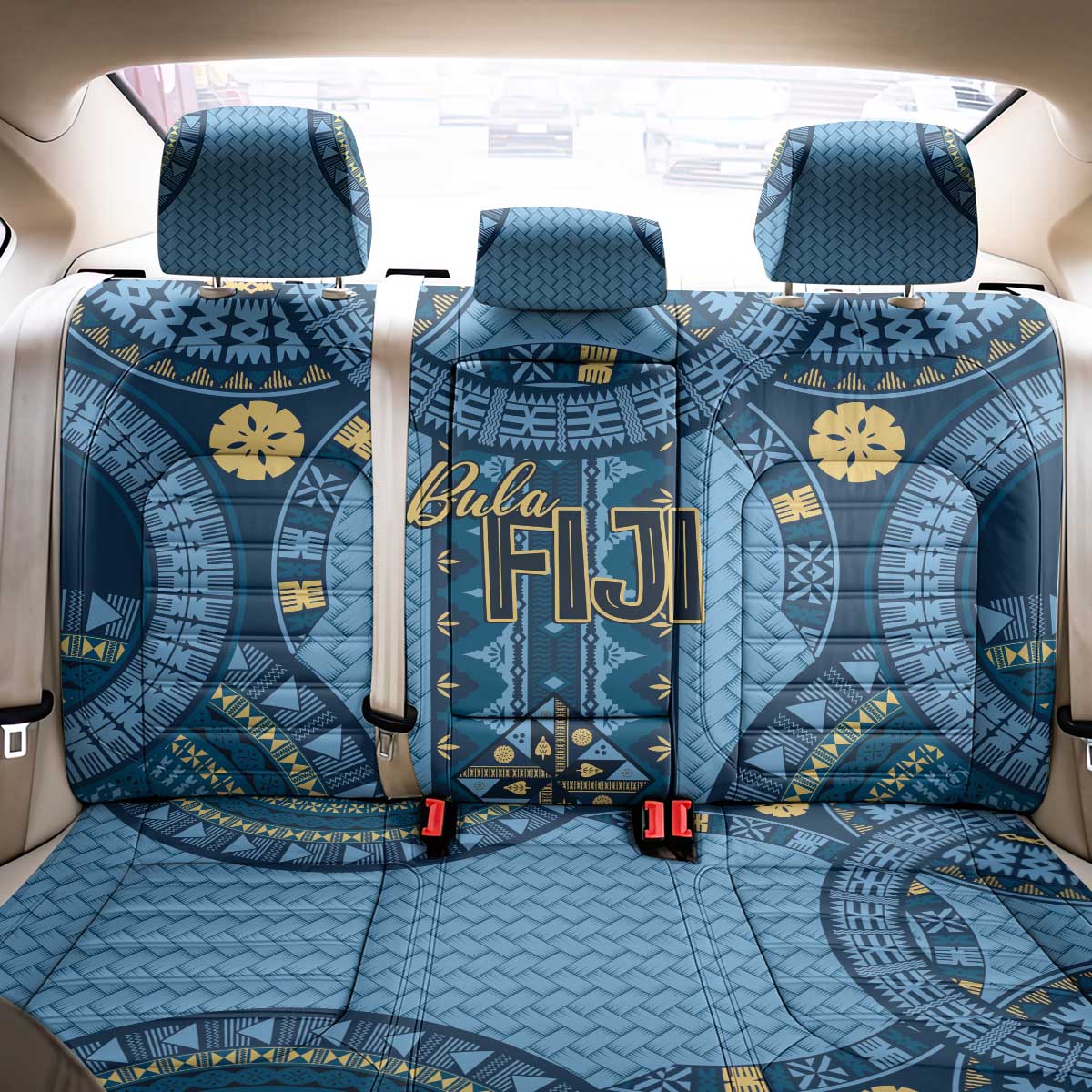 Bula Fiji Vintage Back Car Seat Cover Prussian Blue Masi Motifs
