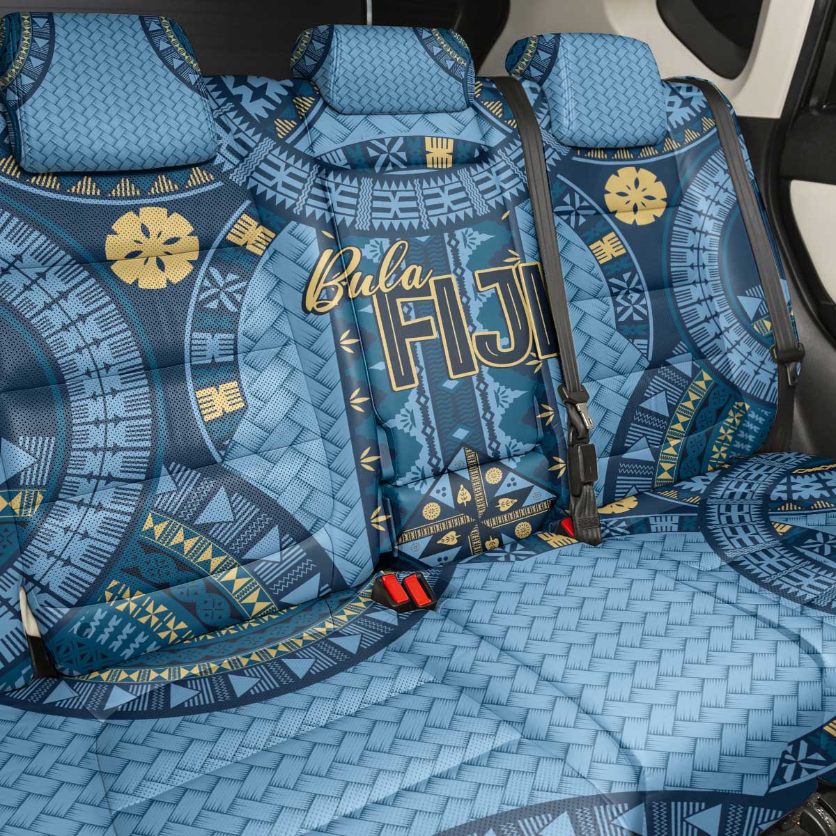 Bula Fiji Vintage Back Car Seat Cover Prussian Blue Masi Motifs