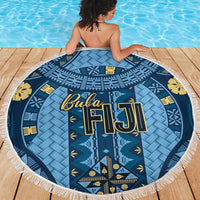 Bula Fiji Vintage Beach Blanket Prussian Blue Masi Motifs