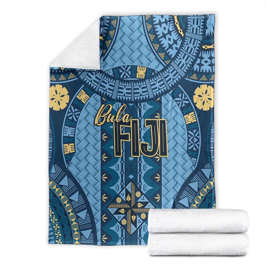 Bula Fiji Vintage Blanket Prussian Blue Masi Motifs