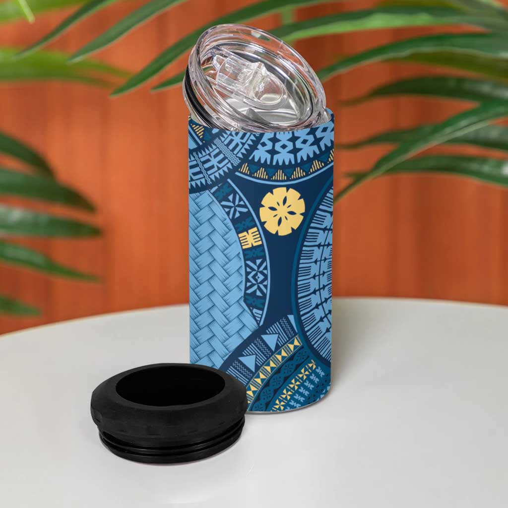 Bula Fiji Vintage 4 in 1 Can Cooler Tumbler Prussian Blue Masi Motifs