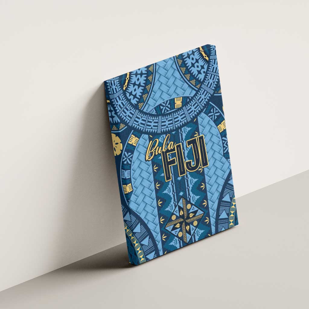 Bula Fiji Vintage Canvas Wall Art Prussian Blue Masi Motifs