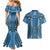 Bula Fiji Vintage Couples Matching Mermaid Dress and Hawaiian Shirt Prussian Blue Masi Motifs