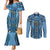 Bula Fiji Vintage Couples Matching Mermaid Dress and Long Sleeve Button Shirt Prussian Blue Masi Motifs