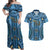 Bula Fiji Vintage Couples Matching Off Shoulder Maxi Dress and Hawaiian Shirt Prussian Blue Masi Motifs