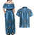 Bula Fiji Vintage Couples Matching Off Shoulder Maxi Dress and Hawaiian Shirt Prussian Blue Masi Motifs