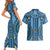 Bula Fiji Vintage Couples Matching Short Sleeve Bodycon Dress and Hawaiian Shirt Prussian Blue Masi Motifs