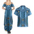 Bula Fiji Vintage Couples Matching Summer Maxi Dress and Hawaiian Shirt Prussian Blue Masi Motifs