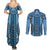 Bula Fiji Vintage Couples Matching Summer Maxi Dress and Long Sleeve Button Shirt Prussian Blue Masi Motifs
