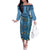 Bula Fiji Vintage Family Matching Off The Shoulder Long Sleeve Dress and Hawaiian Shirt Prussian Blue Masi Motifs