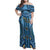 Bula Fiji Vintage Family Matching Off Shoulder Maxi Dress and Hawaiian Shirt Prussian Blue Masi Motifs