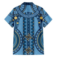 Bula Fiji Vintage Family Matching Short Sleeve Bodycon Dress and Hawaiian Shirt Prussian Blue Masi Motifs