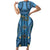 Bula Fiji Vintage Family Matching Short Sleeve Bodycon Dress and Hawaiian Shirt Prussian Blue Masi Motifs