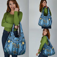 Bula Fiji Vintage Grocery Bag Prussian Blue Masi Motifs