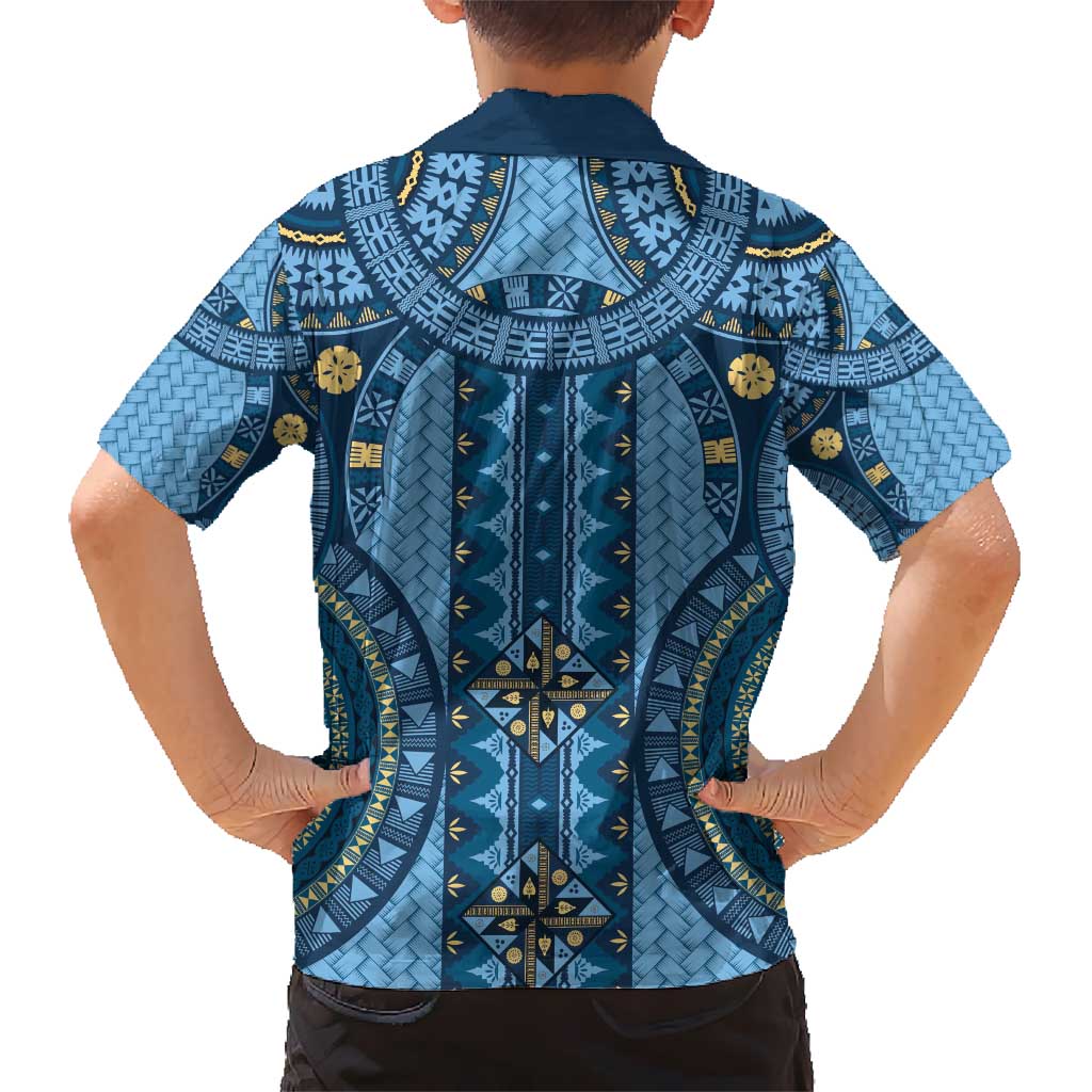 Bula Fiji Vintage Hawaiian Shirt Prussian Blue Masi Motifs