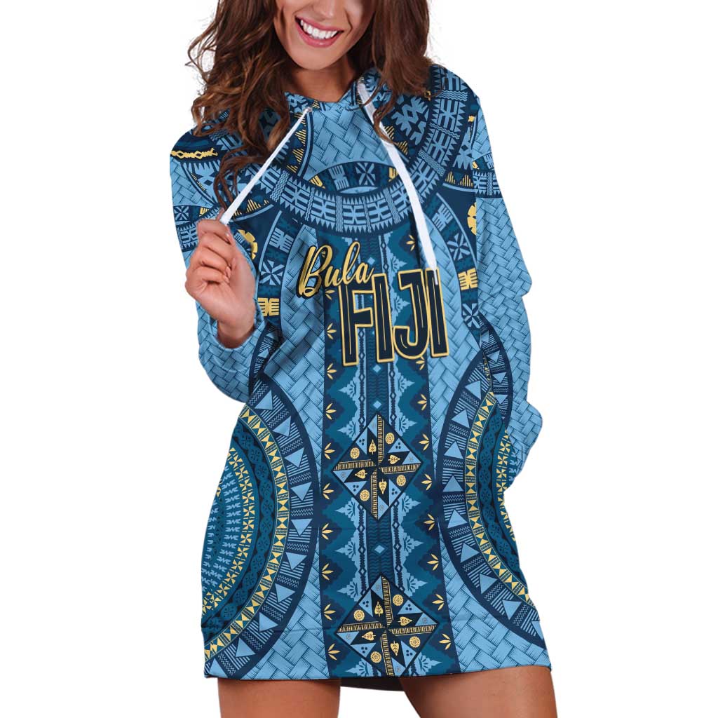 Bula Fiji Vintage Hoodie Dress Prussian Blue Masi Motifs