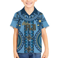 Bula Fiji Vintage Kid Hawaiian Shirt Prussian Blue Masi Motifs