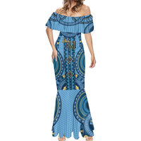 Bula Fiji Vintage Mermaid Dress Prussian Blue Masi Motifs