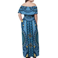 Bula Fiji Vintage Off Shoulder Maxi Dress Prussian Blue Masi Motifs