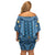 Bula Fiji Vintage Off Shoulder Short Dress Prussian Blue Masi Motifs