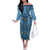 Bula Fiji Vintage Off The Shoulder Long Sleeve Dress Prussian Blue Masi Motifs