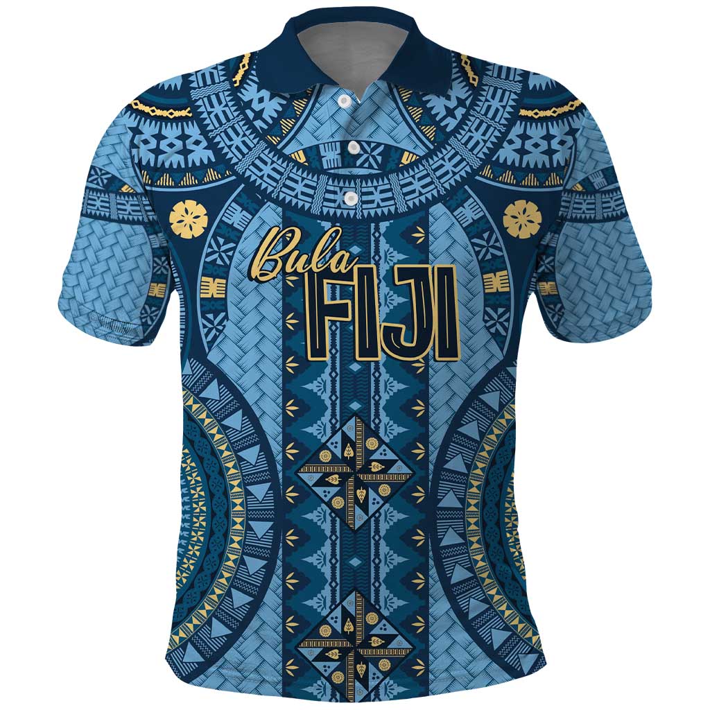 Bula Fiji Vintage Polo Shirt Prussian Blue Masi Motifs