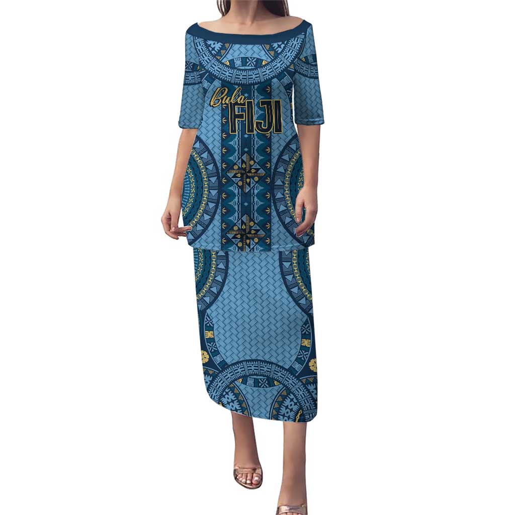 Bula Fiji Vintage Puletasi Prussian Blue Masi Motifs