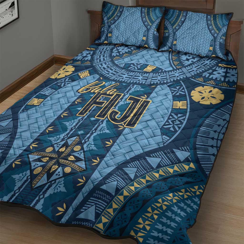 Bula Fiji Vintage Quilt Bed Set Prussian Blue Masi Motifs